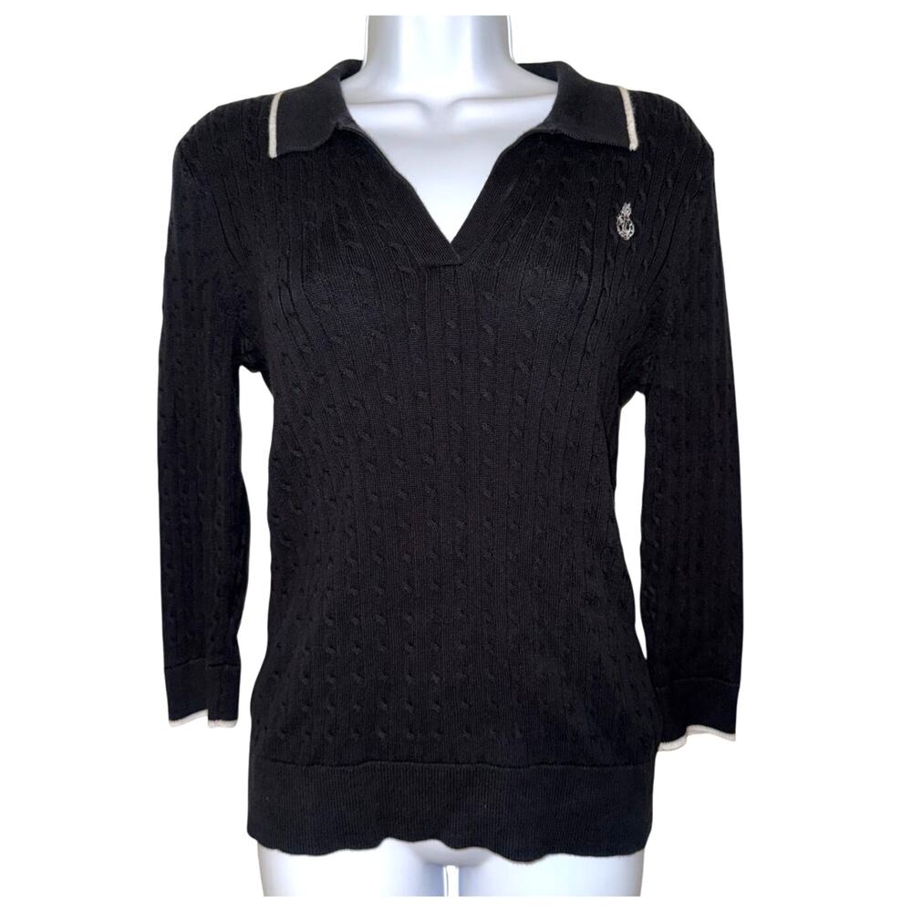 Vintage Y2K Lauren Ralph Lauren Preppy Collared Cable Knit Sweater